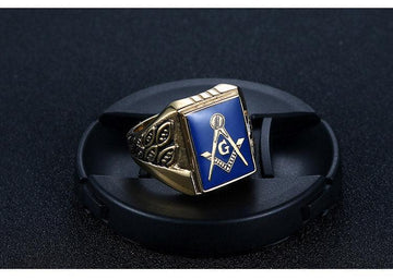 Stainless Steel Big Rings For Men. Masonic Vintage Gold Color rings - The Jewellery Supermarket